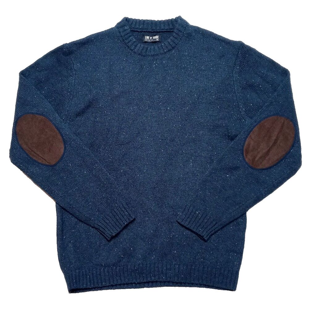 Line Of Trade Wool Blend Knit Sweater Men's Size Large Elbow Patches Fisherman